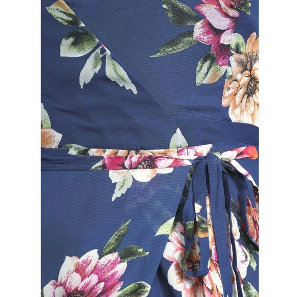 Lulu's Always There For Me Navy Blue Floral Print Wrap Maxi Dress Large - Picture 6 of 7